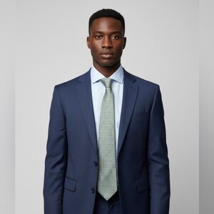 Bercamo New York Handmade Pure Silk Geometric Gold Navy Tie Classic Look